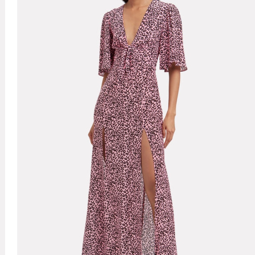 NWT LES RÊVERIES Pink Leopard Print Silk Maxi Dress 2